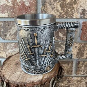 Medieval Sword Mug Felt Bottom Silvertone Steel Insert Excellent Condition!
